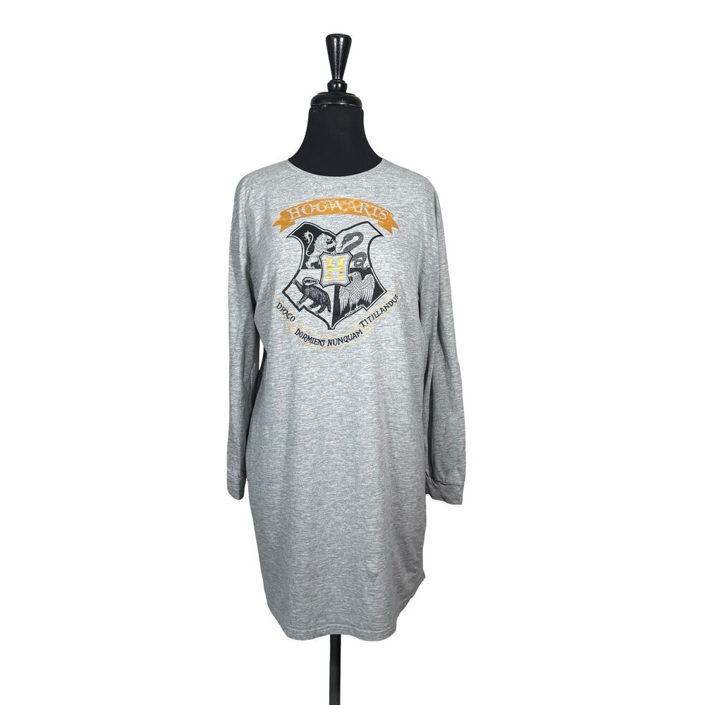 Harry Potter Hogwarts Crest Nightgown Women’s S Gray Long Sleeve Sleep Shirt